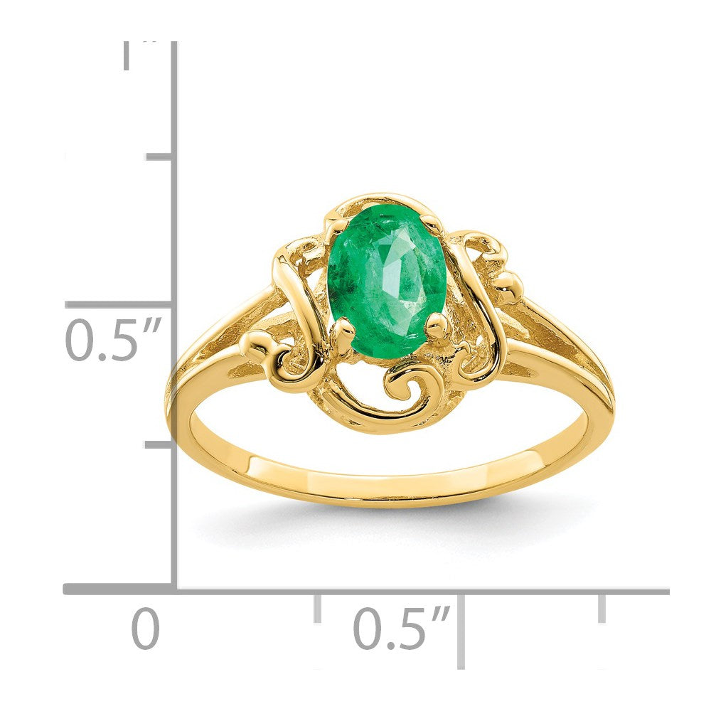 14K Gelbgold Ring mit ovalem Smaragd, 7x5mm