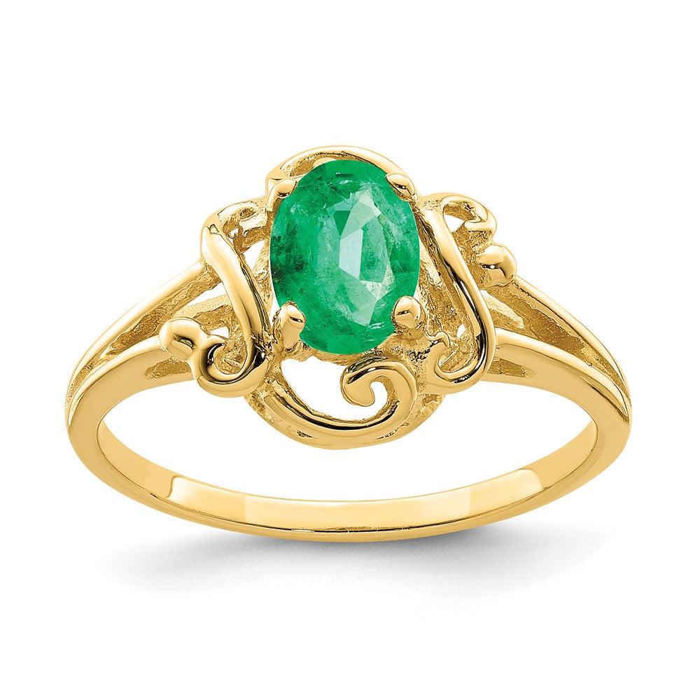 14K Gelbgold Ring mit ovalem Smaragd, 7x5mm