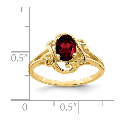 14K Gelbgold 7x5mm Ring mit Granat im Karo-Schliff (Oval)