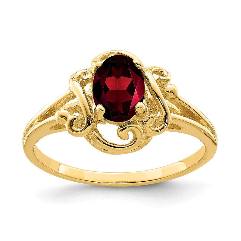 14K Gelbgold 7x5mm Ring mit Granat im Karo-Schliff (Oval)