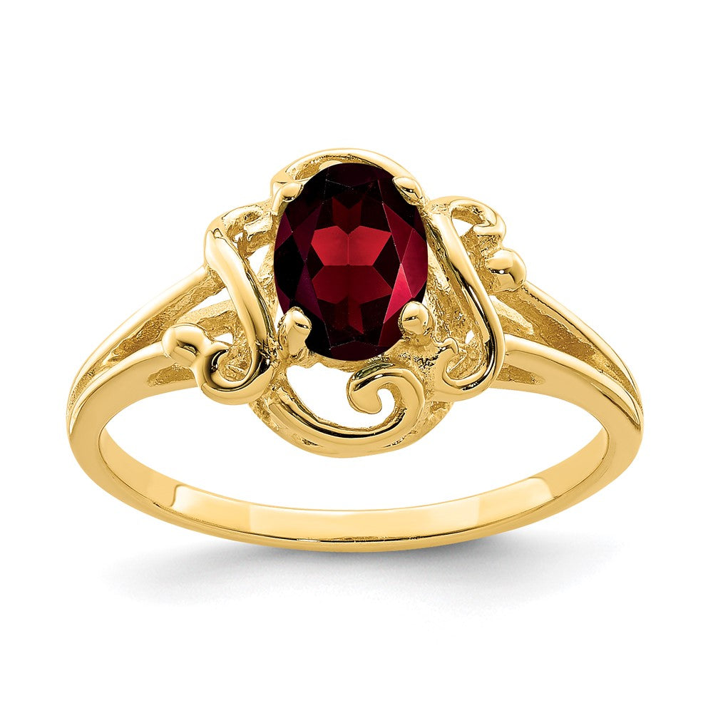 14K Gelbgold Ring mit ovalem Granat 7x5mm