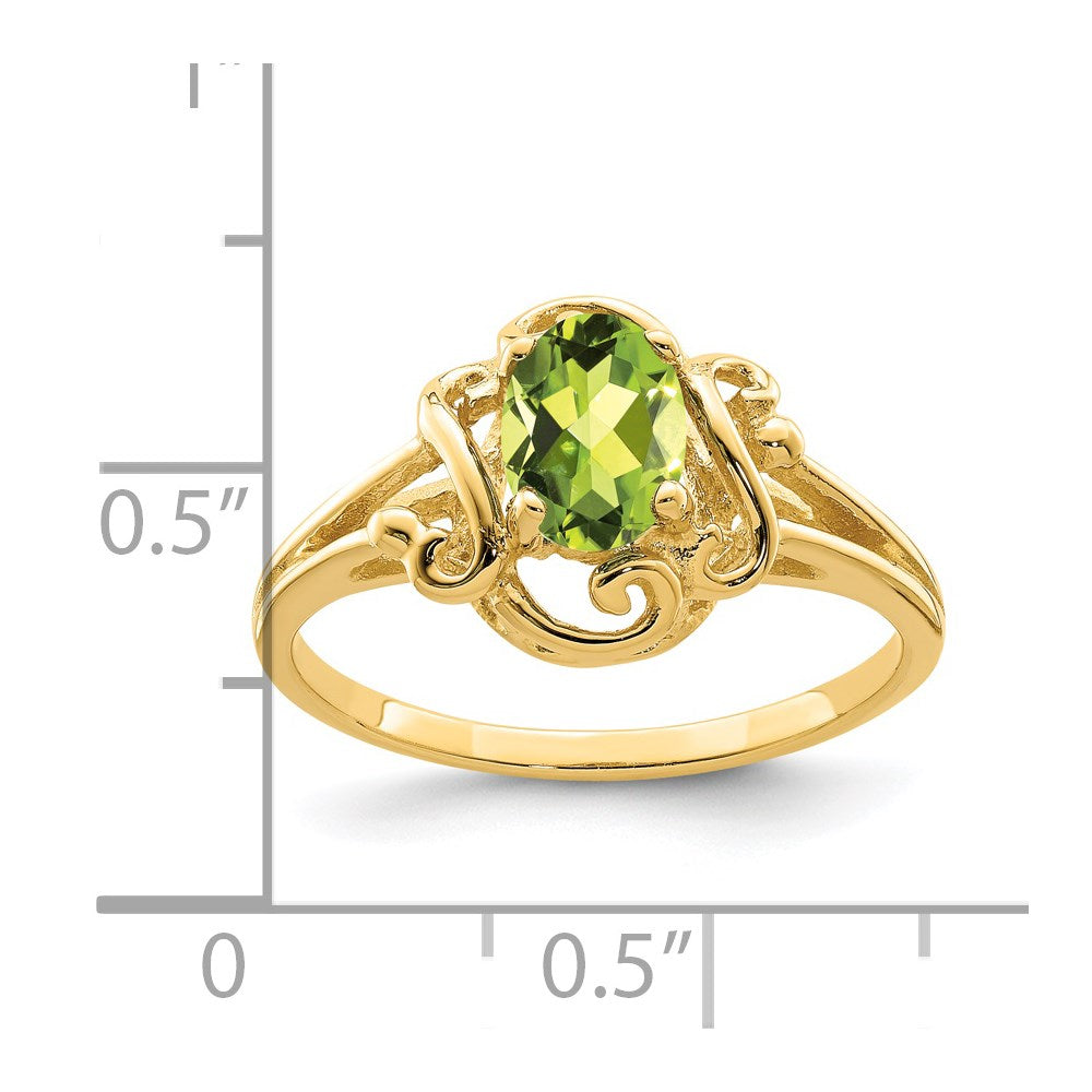 14K Gelbgold Ring mit ovalem Peridot, 7x5 mm