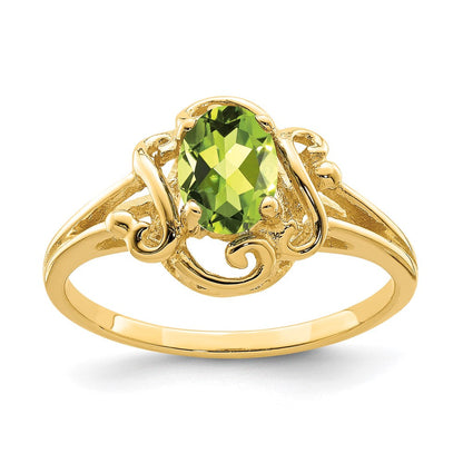 14K Gelbgold 7x5mm Oval Peridot Karo-Schliff Ring