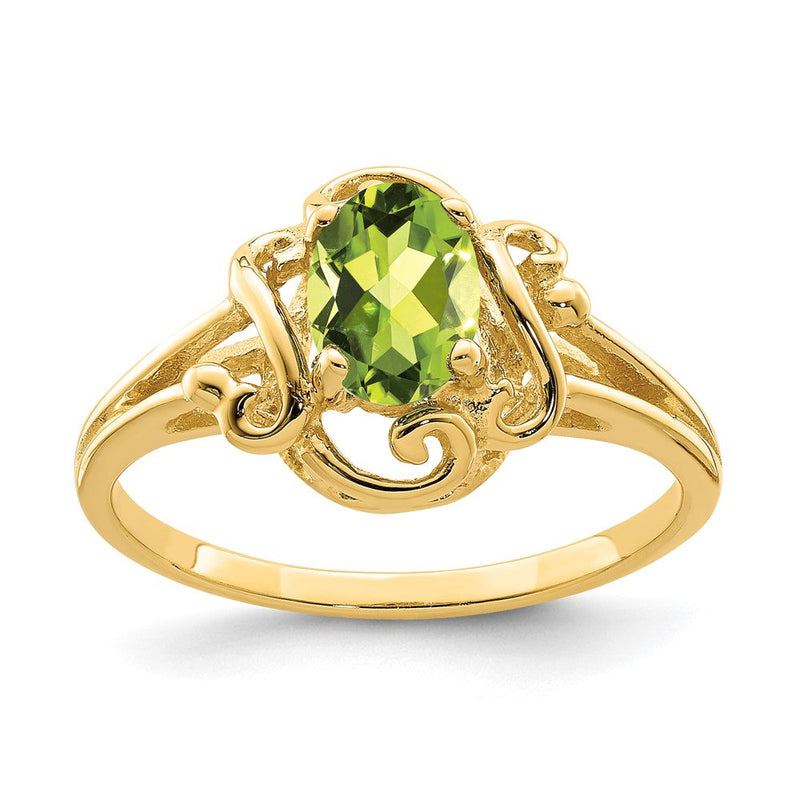 14K Gelbgold 7x5mm Oval Peridot Karo-Schliff Ring