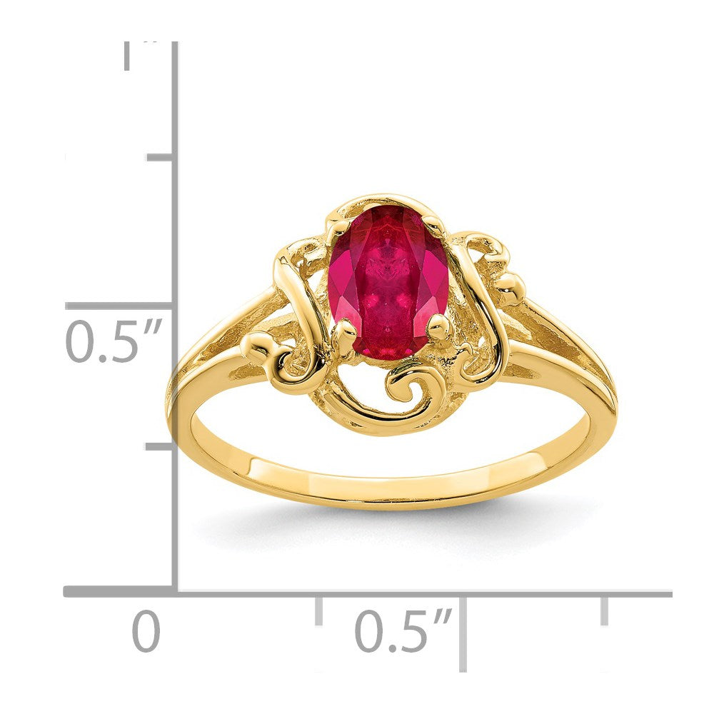 14K Gelbgold Ring mit ovalem Rubin, 7x5mm