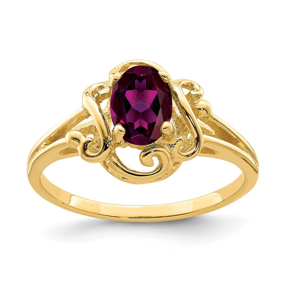 14K Gelbgold Ring mit ovalem Rhodolith-Granat (7x5mm)
