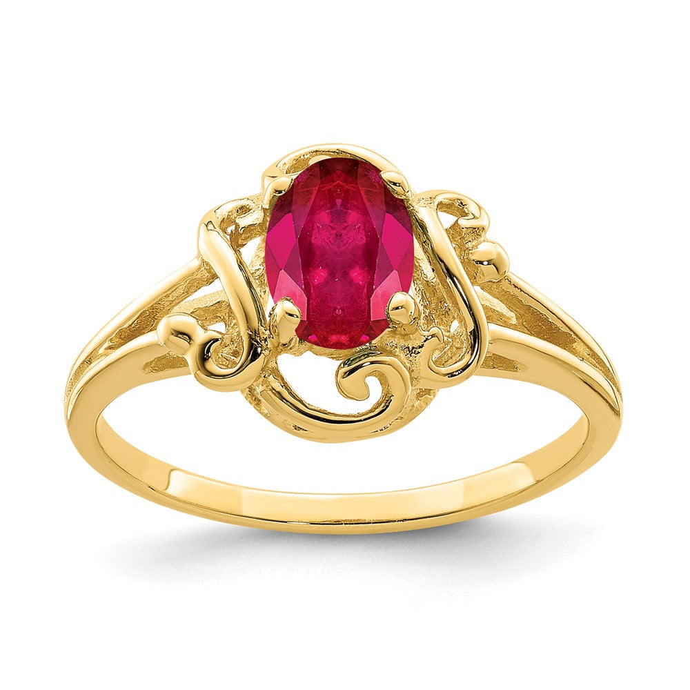 14K Gelbgold Ring mit ovalem Rubin, 7x5mm