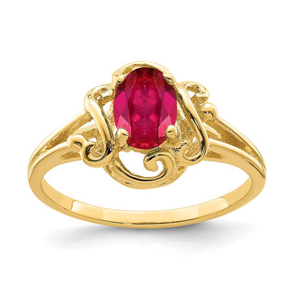 14K Gelbgold Ring mit ovalem Rubin, 7x5mm