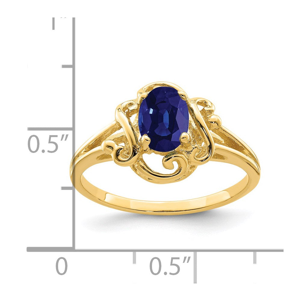 14K Gelbgold Ring mit ovalem Saphir, 7x5mm