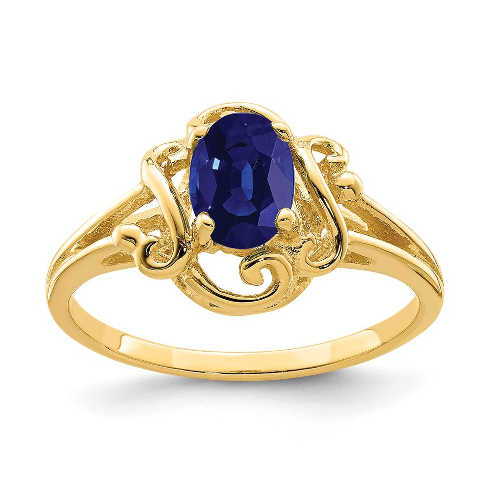 14K Gelbgold Ring mit ovalem Saphir, 7x5mm