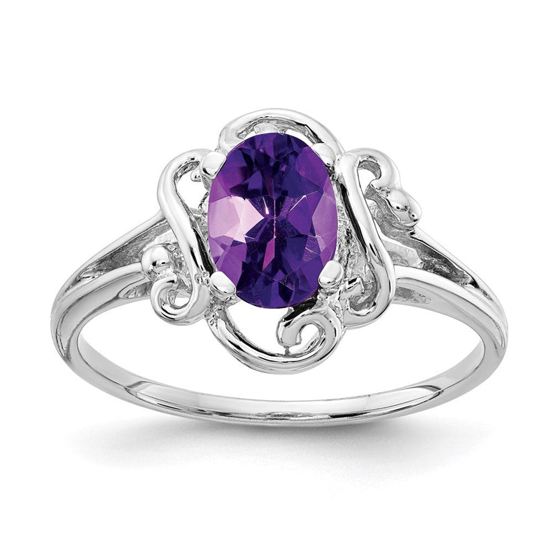 14K Weißgold Ring mit ovalem Amethyst 7x5mm
