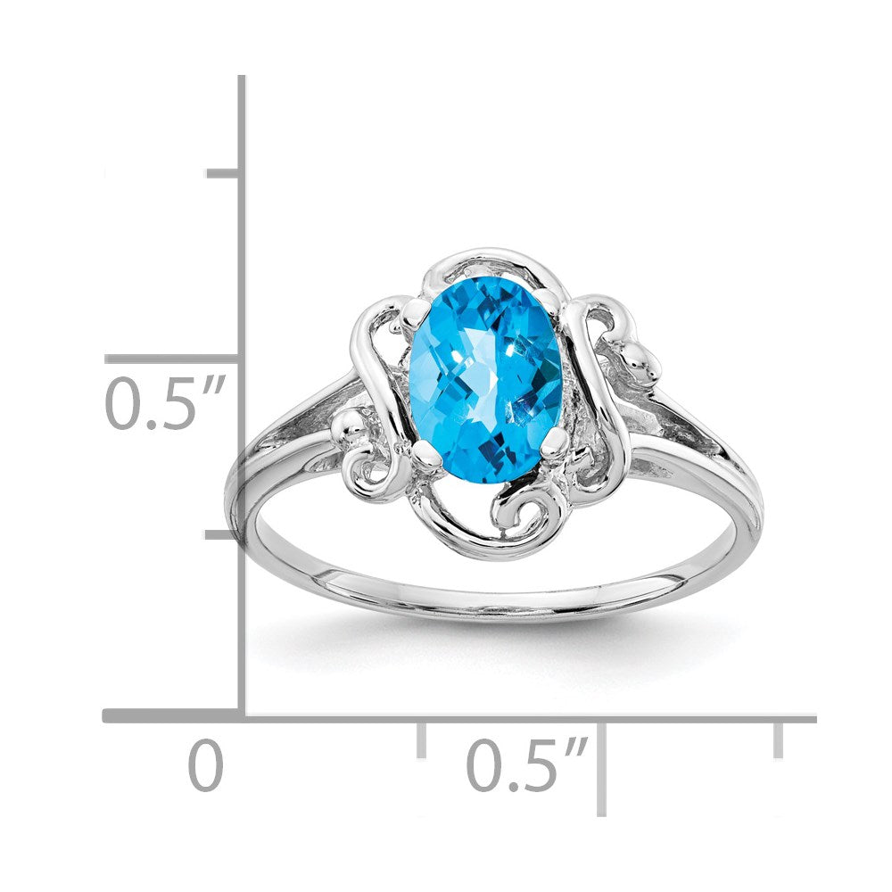 14K Weißgold Ring mit ovalem Blautopas 7x5mm