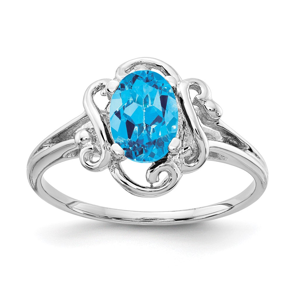 14K Weißgold Ring mit ovalem Blautopas 7x5mm
