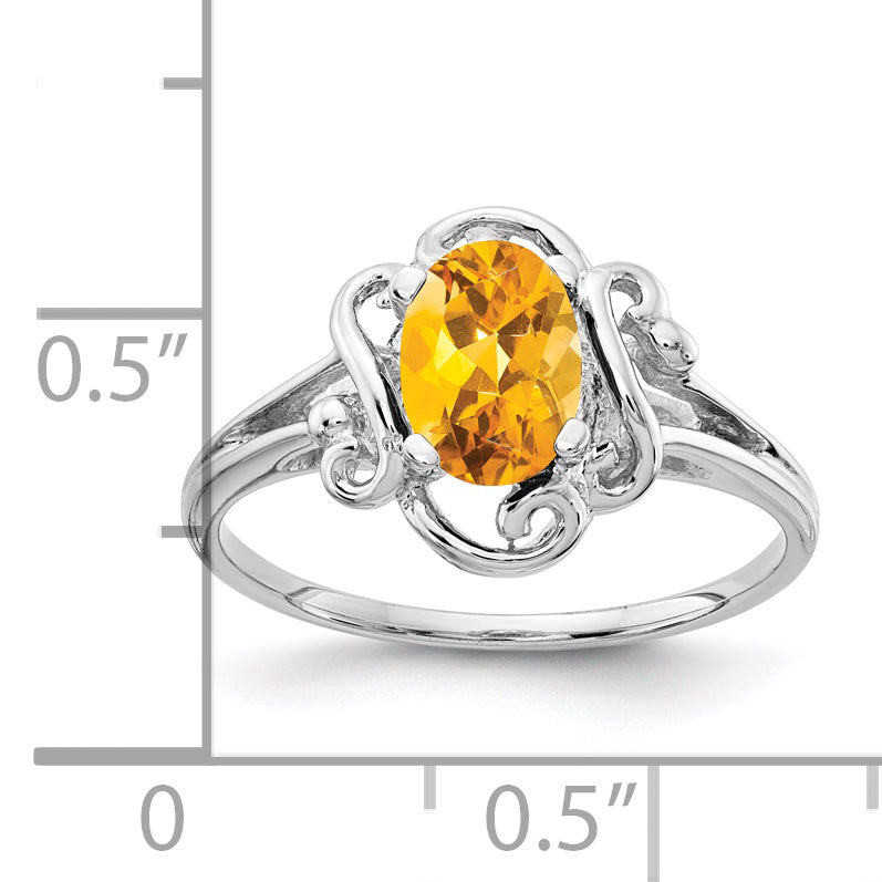 14K Weißgold Ring mit ovalem 7x5 mm Citrin im Karo-Schliff
