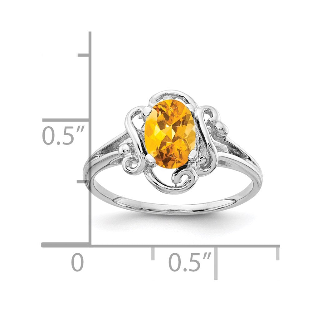 Massiv 14K Weißgold 7x5mm Oval Synthetisch Citrin Ring