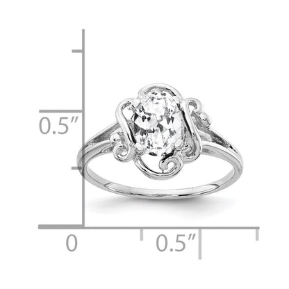 14K Weißgold Ring mit ovalem Zirkonia 7x5 mm