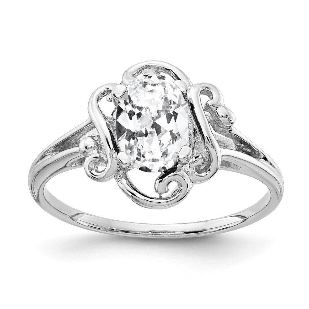 14K Weißgold Ring mit ovalem Zirkonia 7x5 mm