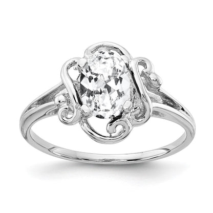 14K Weißgold Ring mit ovalem Zirkonia 7x5 mm