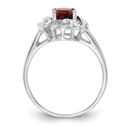 Massiv 14K Weißgold Synthetisch Granat Ring