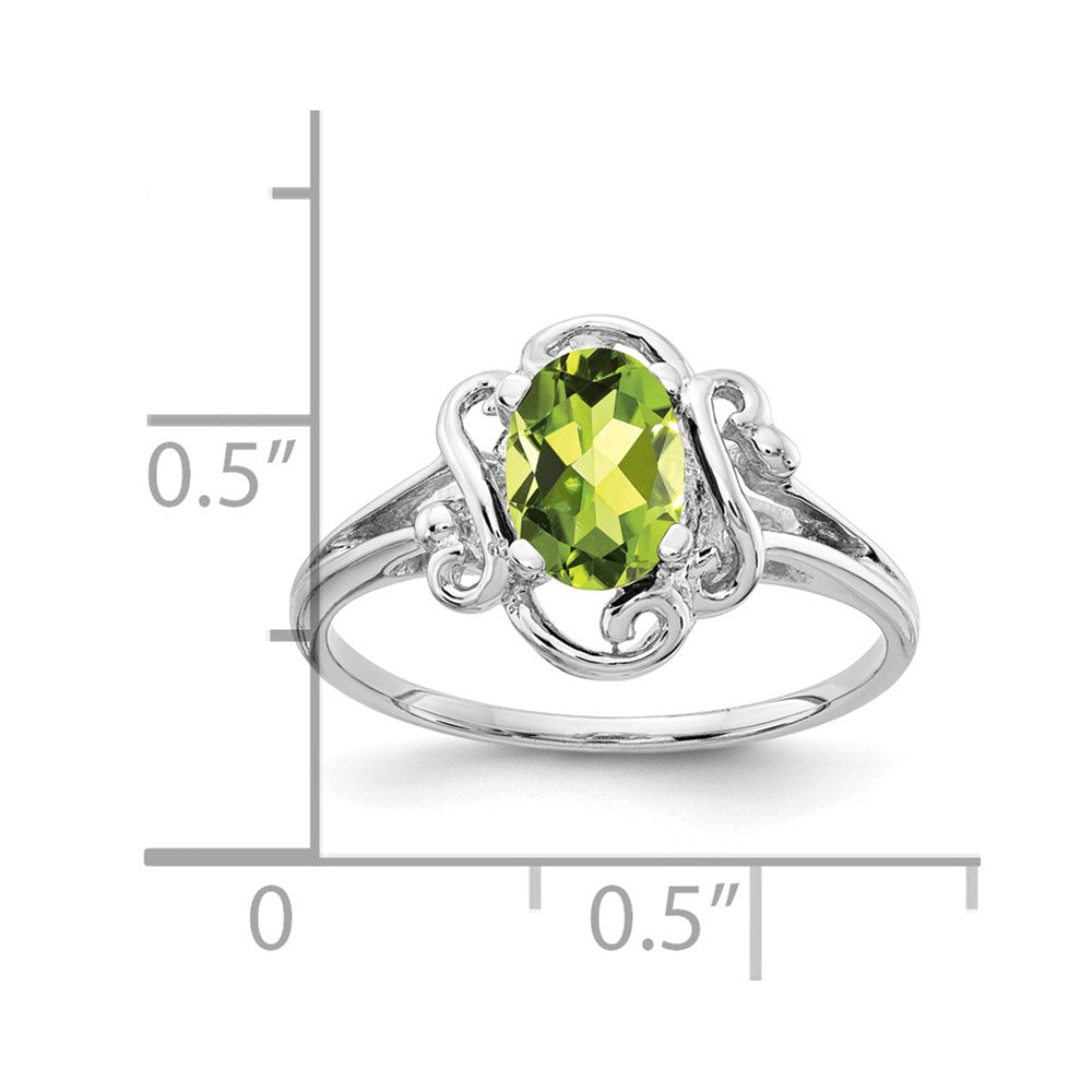 14K Weißgold Ring mit ovalem Peridot 7x5 mm