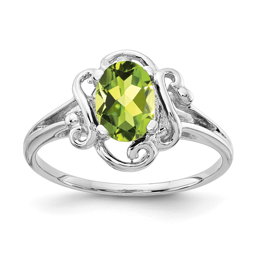 14K Weißgold Ring mit ovalem Peridot 7x5 mm