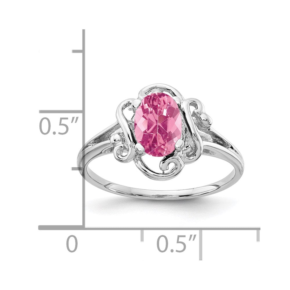 14K Weißgold Ring mit ovalem rosa Turmalin, 7x5 mm