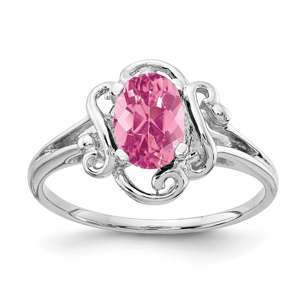 14K Weißgold Ring mit ovalem rosa Turmalin, 7x5 mm