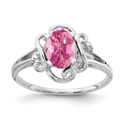 14K Weißgold Ring mit ovalem rosa Turmalin, 7x5 mm
