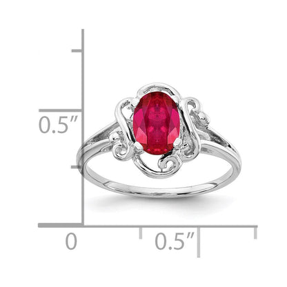 14K Weißgold Ring mit ovalem Rubin 7x5mm