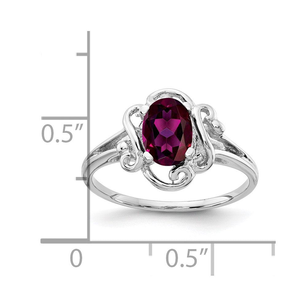14K Weißgold Ring mit ovalem Rhodolith-Granat, 7 x 5 mm