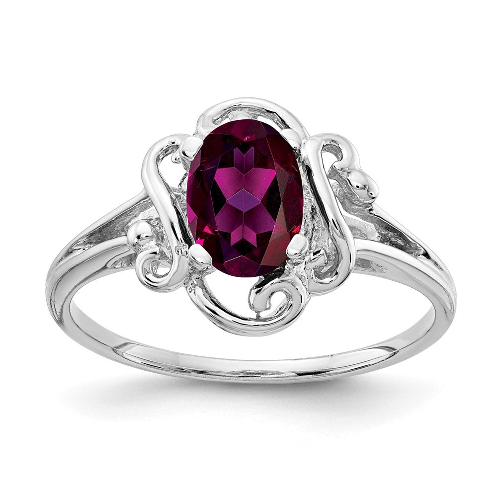 14K Weißgold Ring mit ovalem Rhodolith-Granat, 7 x 5 mm