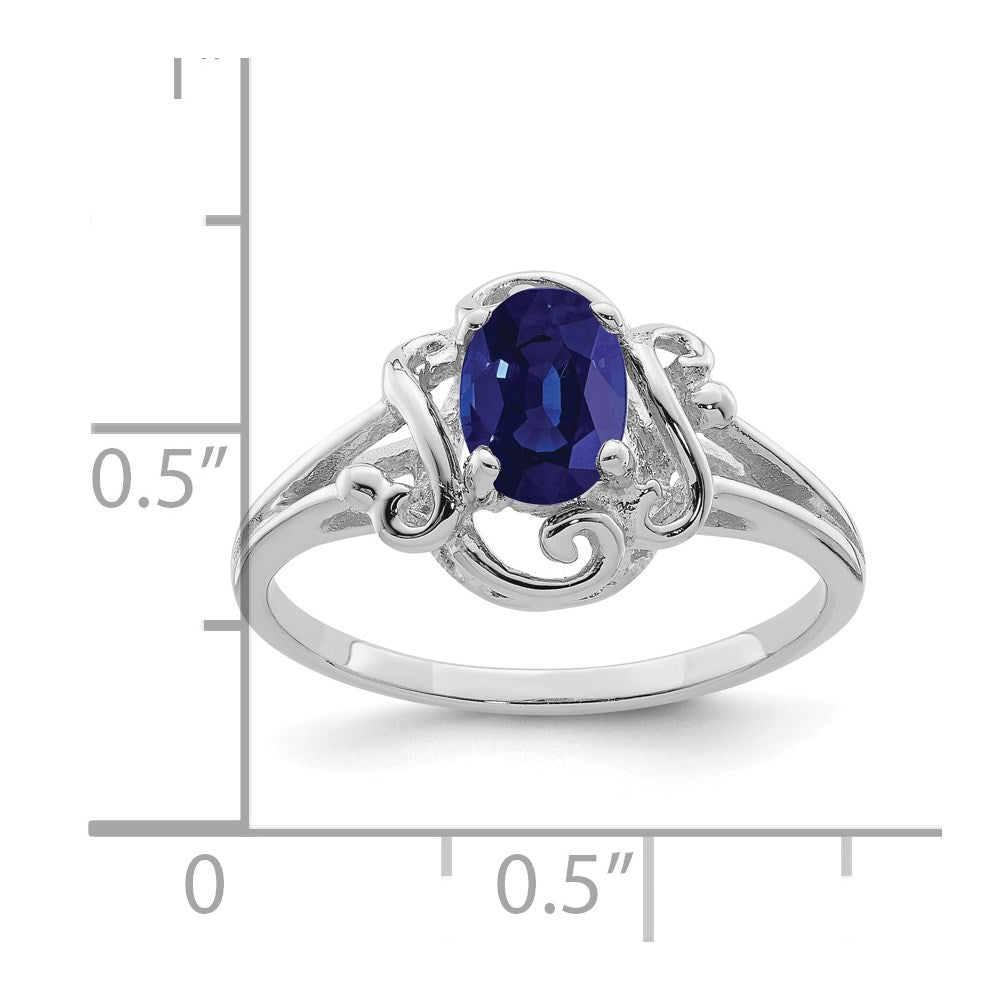 Massiv 14K Weißgold 7x5mm Oval Synthetisch Saphir Ring