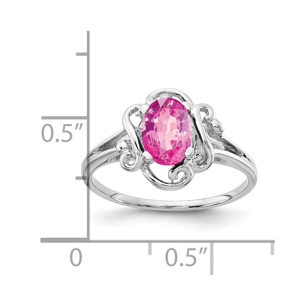 14K Weißgold Ring mit ovalem 7x5mm Rosa Saphir