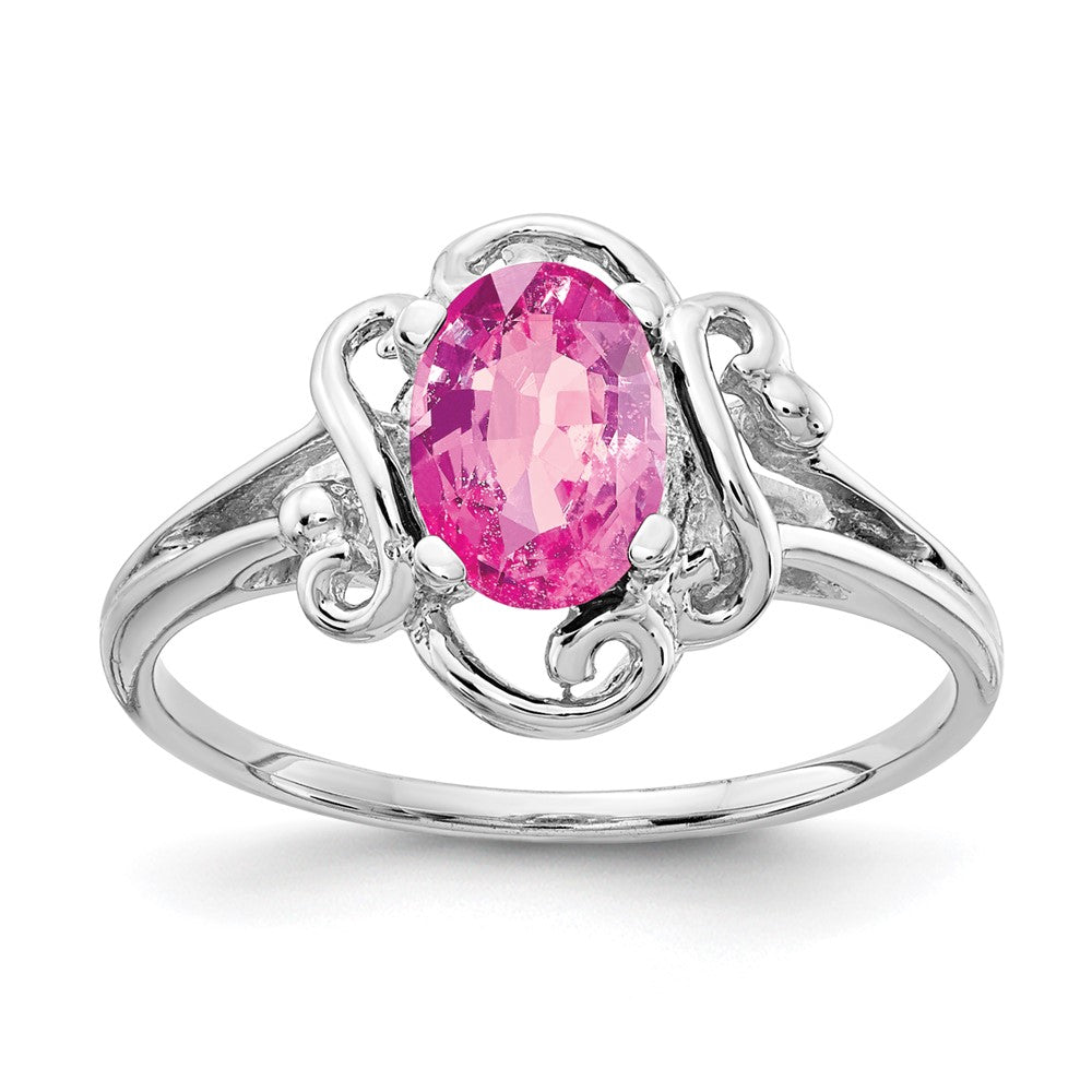 14K Weißgold Ring mit ovalem 7x5mm Rosa Saphir