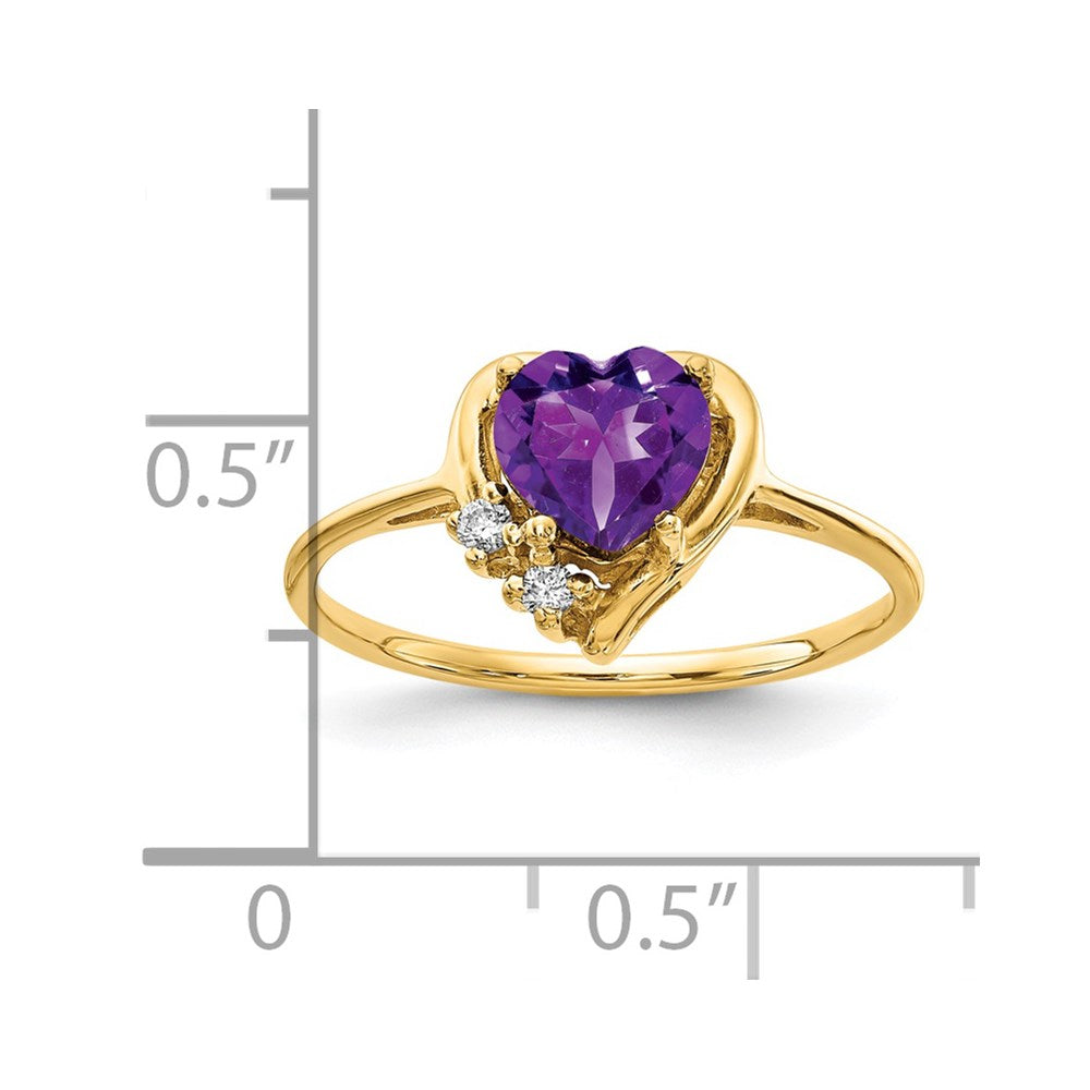 14K Gelbgold Ring mit 6-mm-Amethyst im Herzschliff (A-Qualität) und echten Diamanten