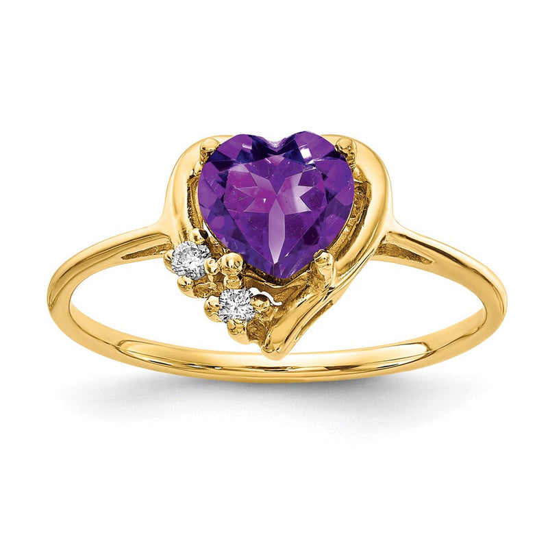 14K Gelbgold Ring mit 6-mm-Amethyst im Herzschliff (A-Qualität) und echten Diamanten