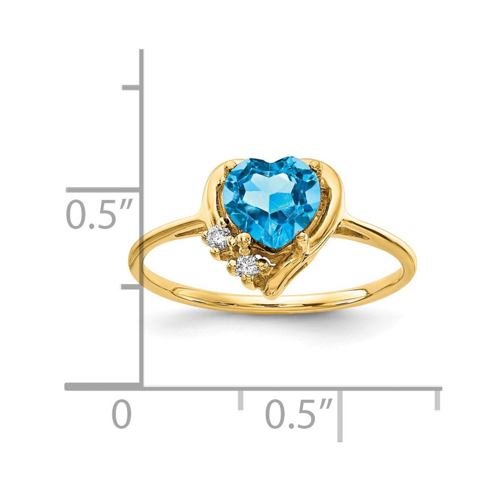 14K Gelbgold Ring mit 6 mm Blautopas im Herzschliff und echten Diamanten