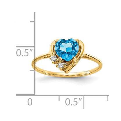 14K Gelbgold Ring mit 6 mm Blautopas im Herzschliff und echten Diamanten