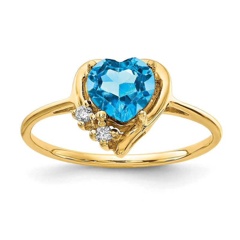 14K Gelbgold Ring mit 6 mm Herz-Blautopas AA und echtem Diamant