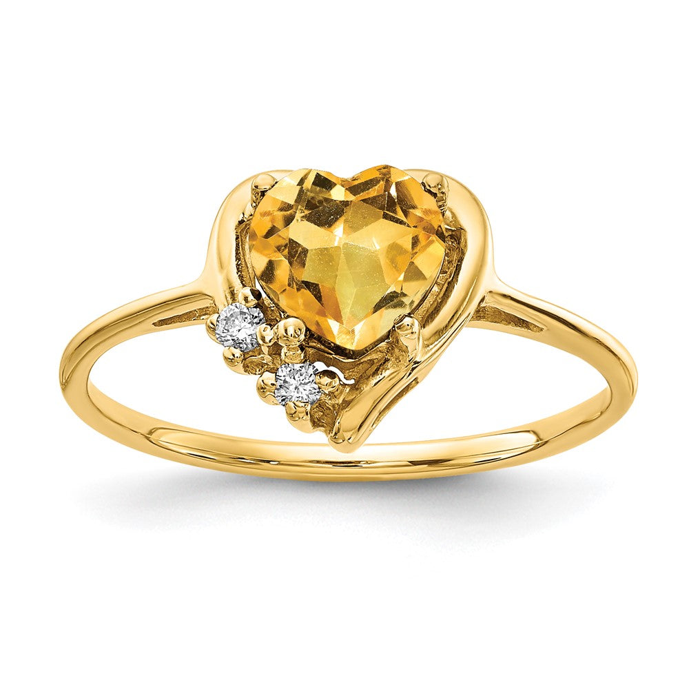 14K Gelbgold 6mm Herz Citrin A Echt Diamant Ring