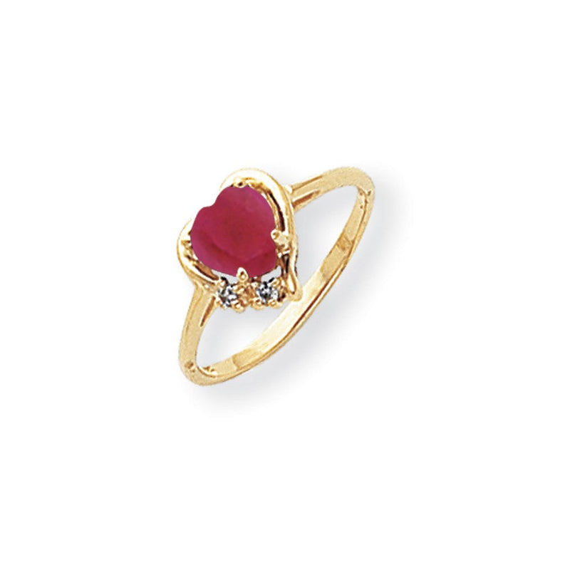 14K Gelbgold 6mm Herz Erzeugt Rubin Vs Diamant Ring