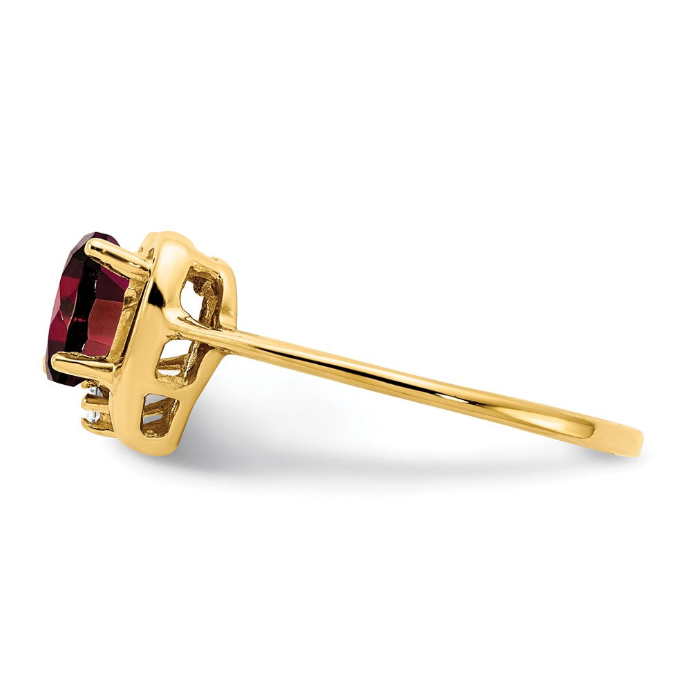 14K Gelbgold 6mm Herz Granat Aaa Diamant Ring