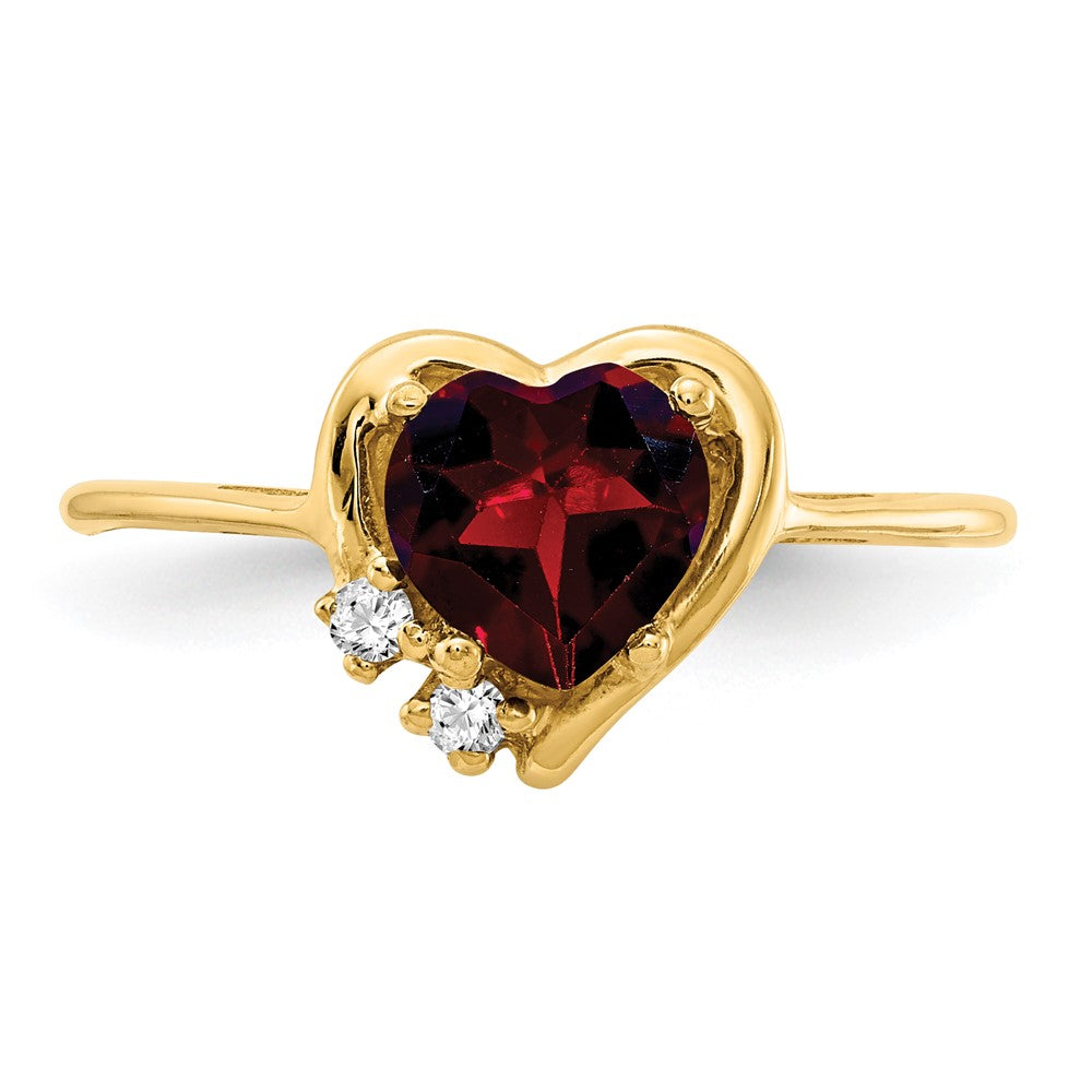 14K Gelbgold 6mm Herz Granat Aaa Diamant Ring