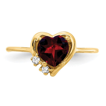 14K Gelbgold 6mm Herz Granat Aaa Diamant Ring