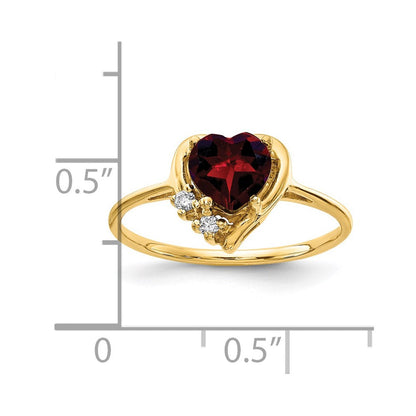 14K Gelbgold 6mm Herz Granat Aaa Diamant Ring