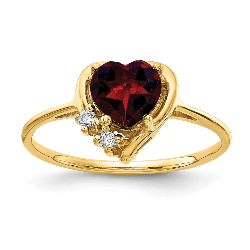 14K Gelbgold 6mm Herz Granat A Echt Diamant Ring