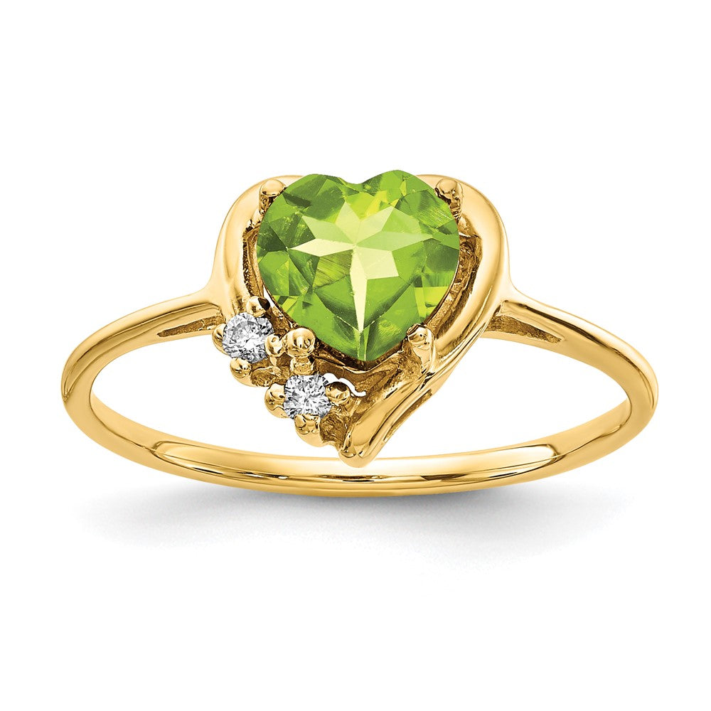 14K Gelbgold 6mm Herz Peridot A Echt Diamant Ring