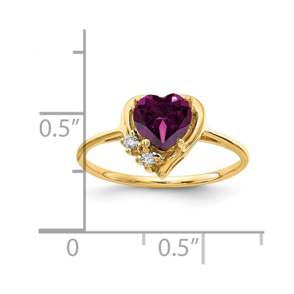 14K Gelbgold 6mm Herz Rhodolith Granat Vs Diamant Ring