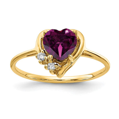 14K Gelbgold 6mm Herz Rhodolith Granat A Diamant Ring
