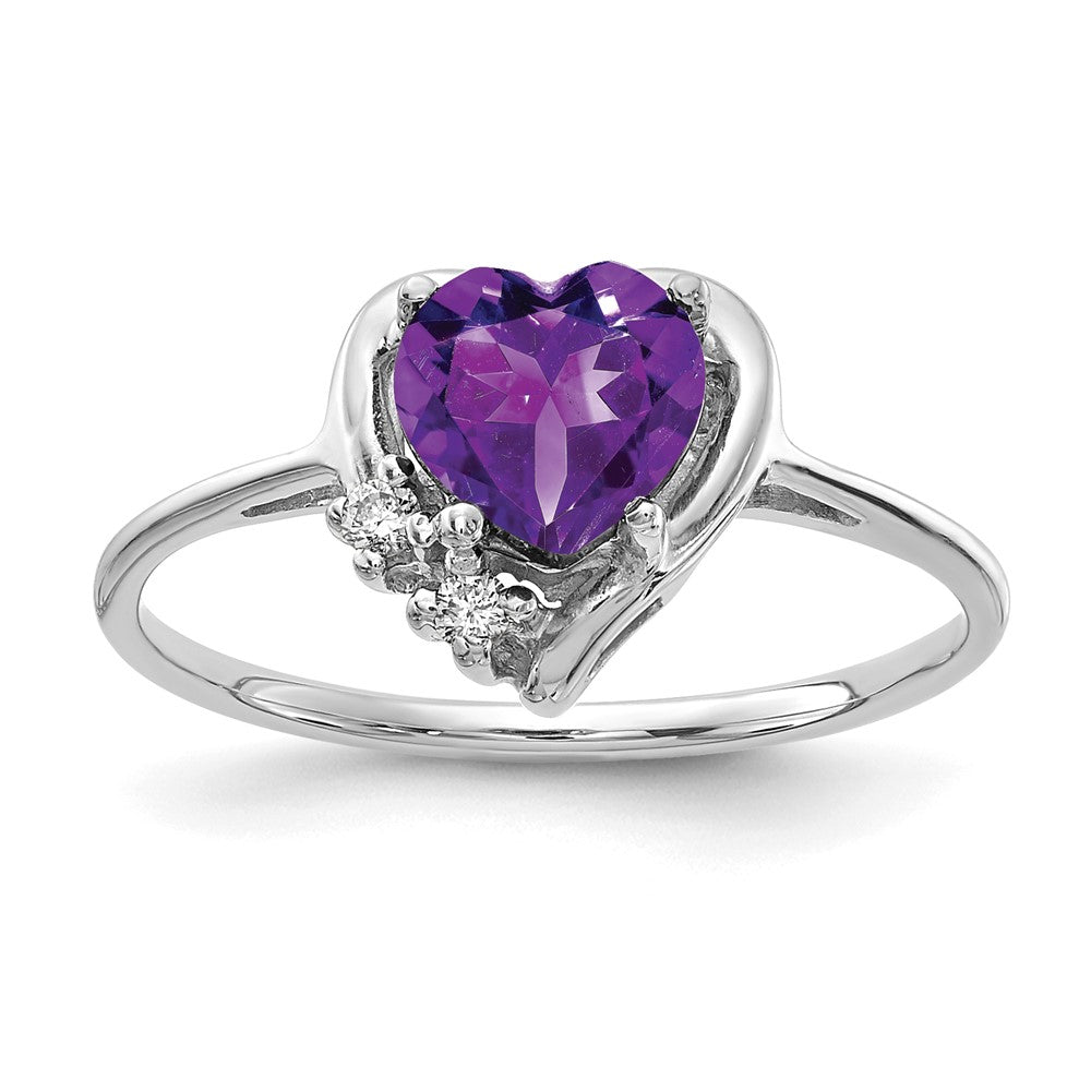 14K Weißgold 6mm Herz Amethyst A Echt Diamant Ring